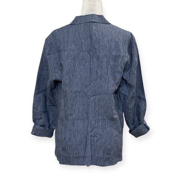 Ellen Tracy Women’s Linen Blazer Jacket Blue Pinstripe One Button Lightweight - Picture 3 of 12